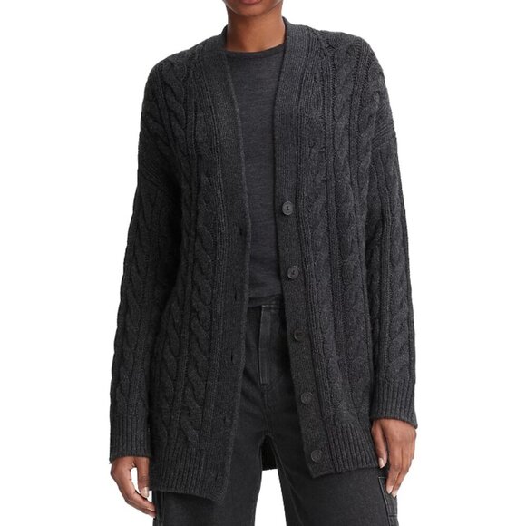 Vince, Size M, Grey / Green - Cableknit, Alpaca, Wool Blend Cardigan, Relax Fit - Picture 1 of 15